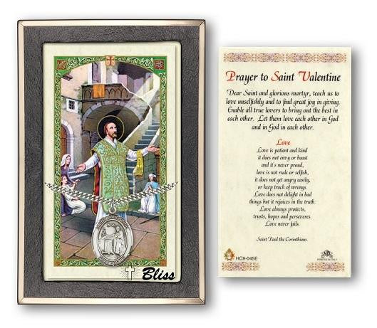 St Valentine of Rome Medal With Prayer Card - Sterling Silver 1 x 3/4 Oval Pendant PC7121SS
