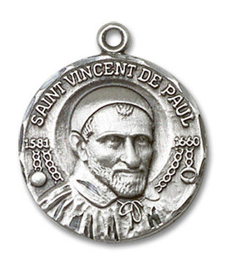 St. Vincent De Paul Medal - Sterling Silver 3/4" x 5/8" Round Pendant (1155SS)