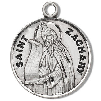 St Zachary Medal - Sterling Silver - On 20 Stainless Chain - Sterling Silver 7/8 x 3/4 Round Pendant