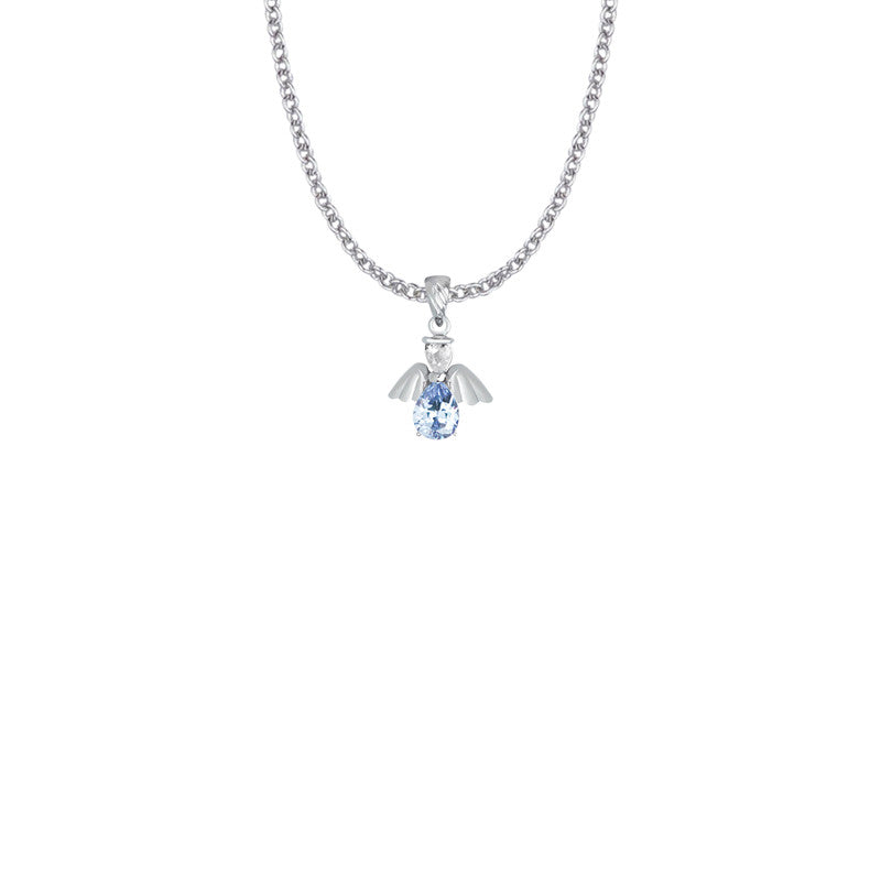 June Angel Birthstone Necklace - Sterling Silver Pendant On 18 Stainless Chain