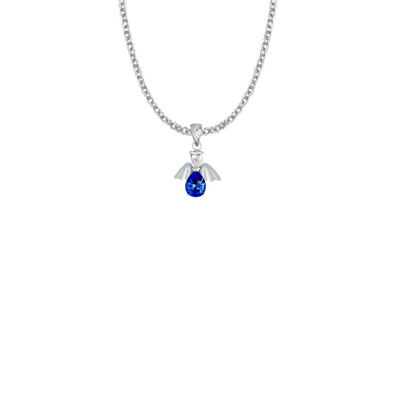 September Angel Birthstone Necklace - Sterling Silver Pendant On 18 Stainless Chain