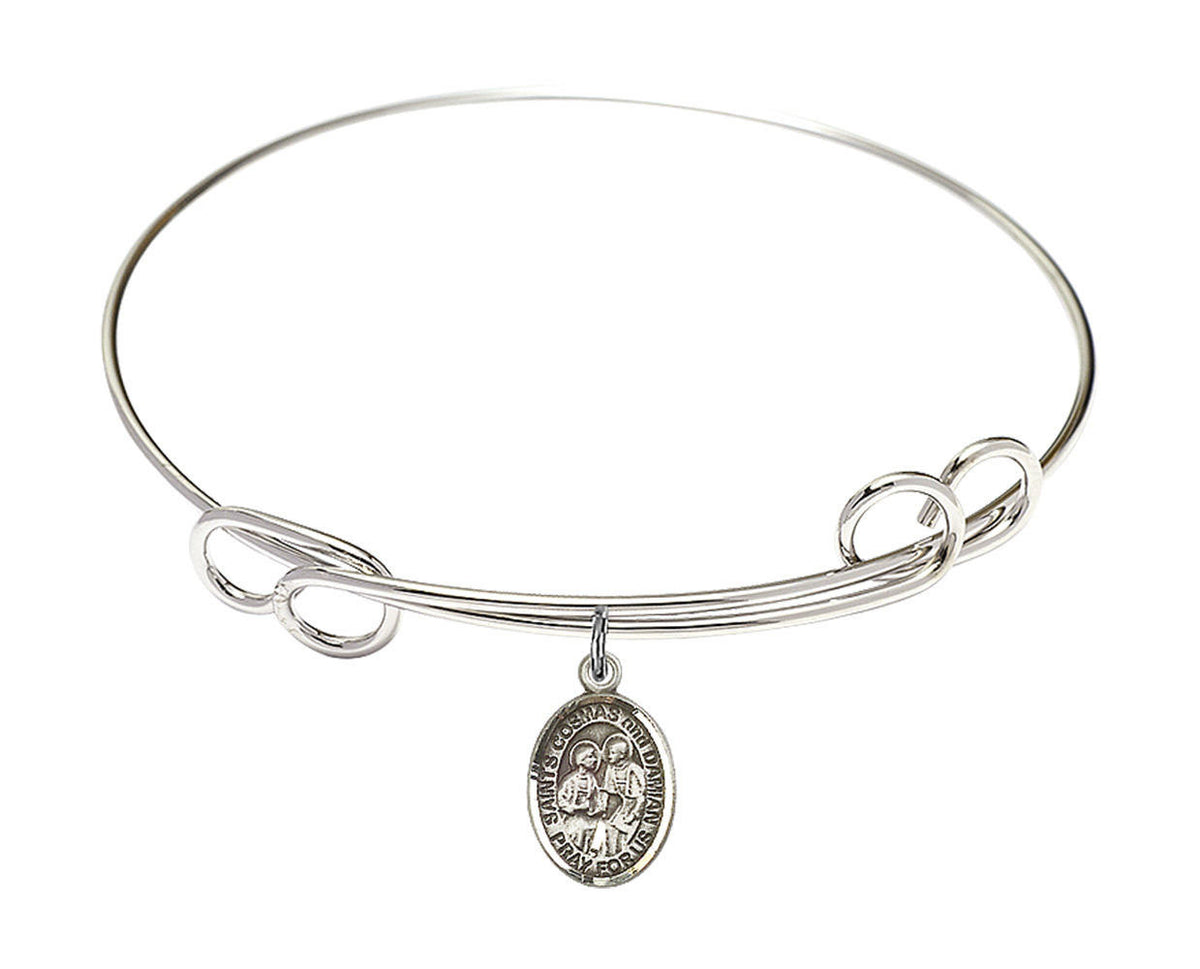 Sts Cosmas And Damian Double Loop Bangle Bracelet - Sterling Silver Charm 9132SS