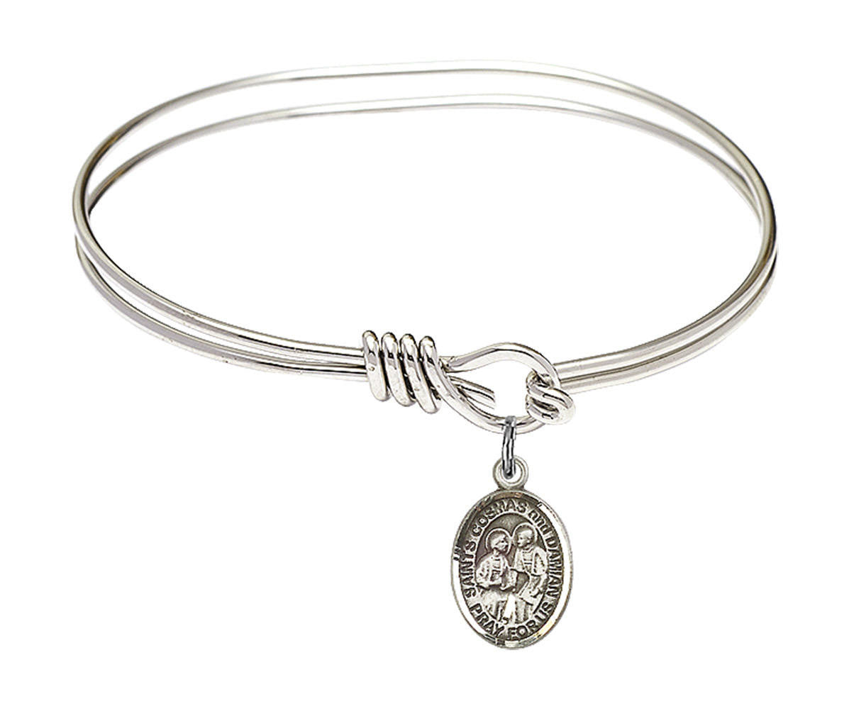 Sts Cosmas And Damian Eye Hook Bangle Bracelet - Sterling Silver Charm 9132SS