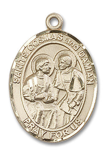 Sts Cosmas and Damian Medal - 14kt Gold Oval Pendant 3 Sizes