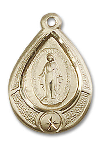 Tear Drop Miraculous Medal - 14kt Gold 3/4 x 1/2 Pendant 4144M
