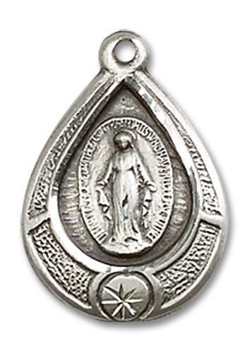 Tear Drop Miraculous Medal - Sterling Silver 3/4 x 1/2 Pendant 4144MSS