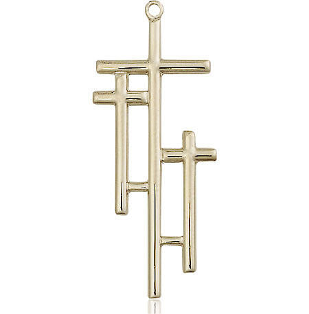 Three Crosses Pendant - 14kt Gold 1 3/8 x 1/2 6030