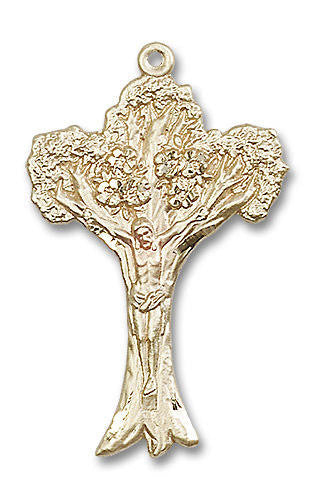 Tree of Life Crucifix Pendant - 14kt Gold 2 Sizes