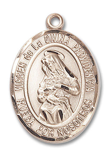 Virgen De La Divina Medal - 14kt Gold Oval Pendant 2 Sizes