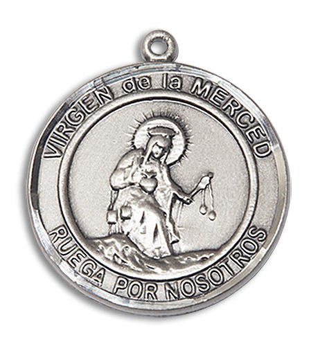 Virgen De La Merce Medal - Sterling Silver Round Pendant 2 Sizes