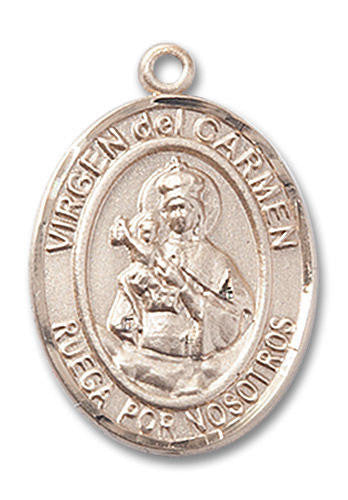 Virgen Del Carmen Medal - 14kt Gold Oval Pendant 2 Sizes