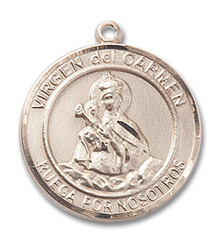 Virgen Del Carmen Medal - 14kt Gold Round Pendant 2 Sizes