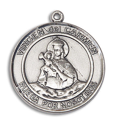 Virgen Del Carmen Medal - Sterling Silver Round Pendant 2 Sizes