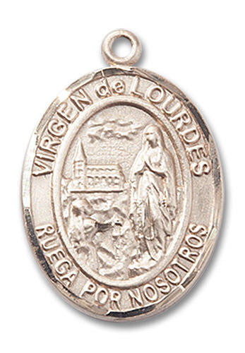 Virgen Del Lourdes Medal - 14kt Gold Oval Pendant 2 Sizes
