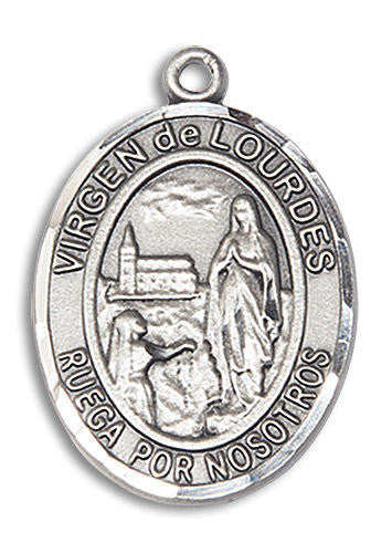 Virgen Del Lourdes Medal - Sterling Silver Oval Pendant 2 Sizes