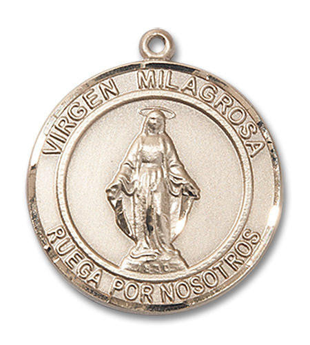 Virgen Milagrosa Medal - 14kt Gold Round Pendant 2 Sizes
