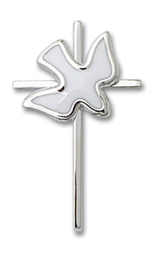 White Holy Spirit Cross Pendant - Sterling Silver 3/4 x 3/8 1812WSS