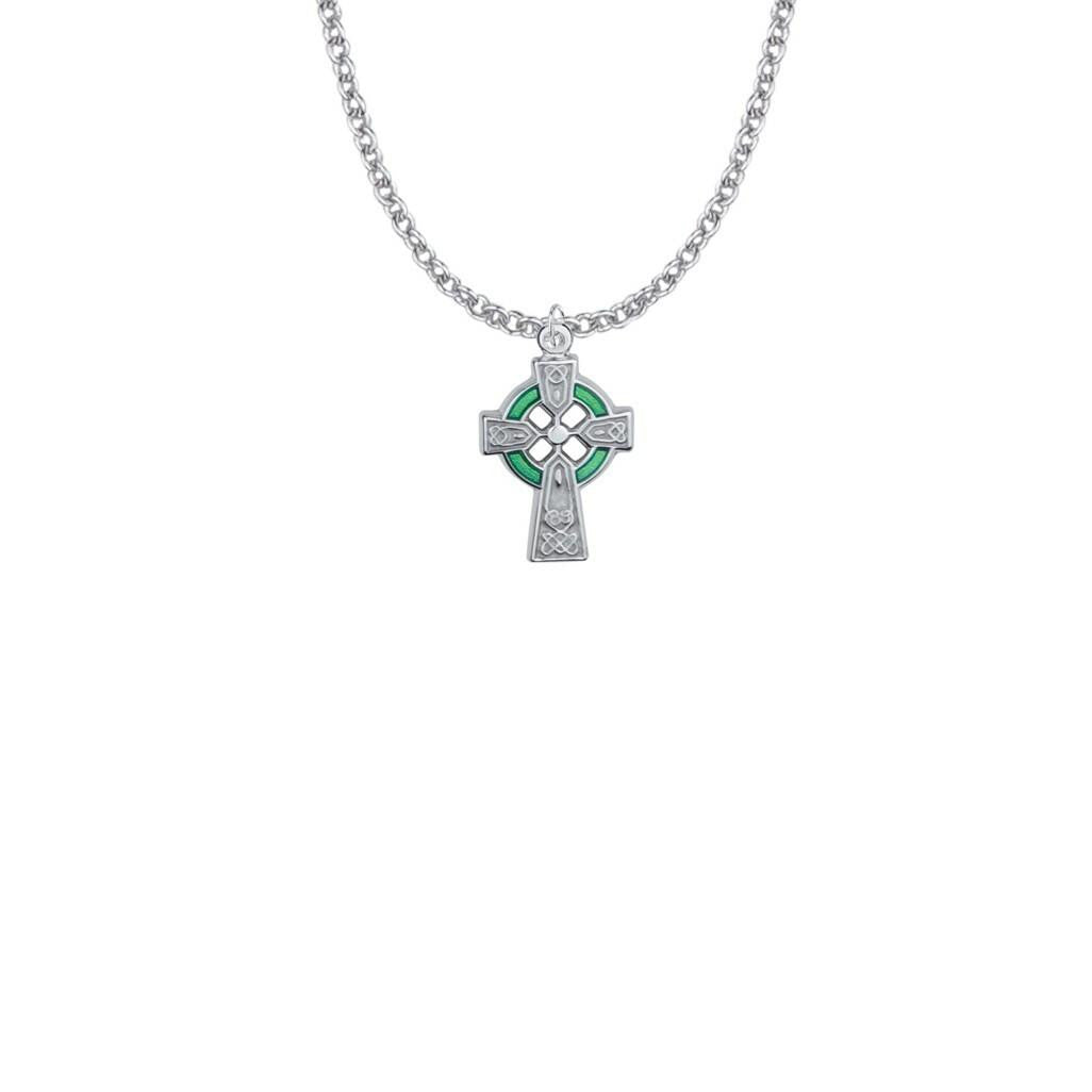 Womens Green Inlay Celtic Cross Necklace - Sterling Silver Pendant on 18 Stainless Steel Chain SX1357SH