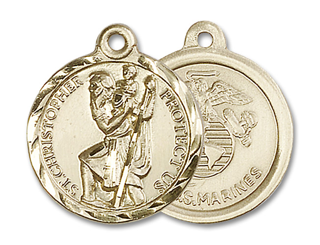 St. Christopher Marines Medal - 14kt Gold 7/8