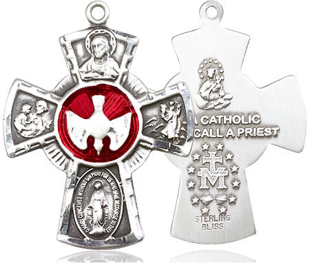 Red Inlay Sterling Silver 5-Way Confirmation Pendant