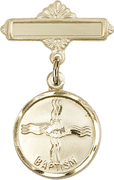 Personalized Baby Badge - Engraved Badge Pin with Baptism Charm