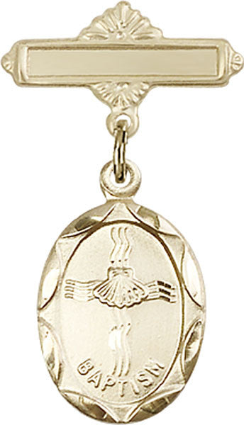 Personalized Baby Badge - Engraved Badge Pin with Oval Baptism Charm