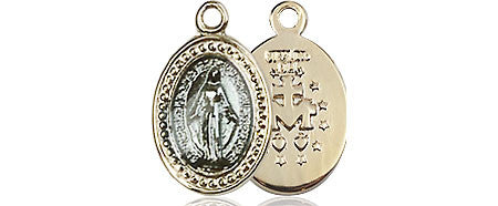 Blue Miraculous Medal Charm - 14kt Gold Oval Pendant 0700B