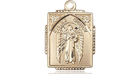 Divine Mercy Medal - 14kt Gold 3/4" x 1/2" Rectangular Pendant