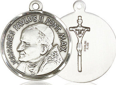 Large St. Pope John Paul II Medal - Sterling Silver 1" x 7/8" Round Pendant (1009SS)