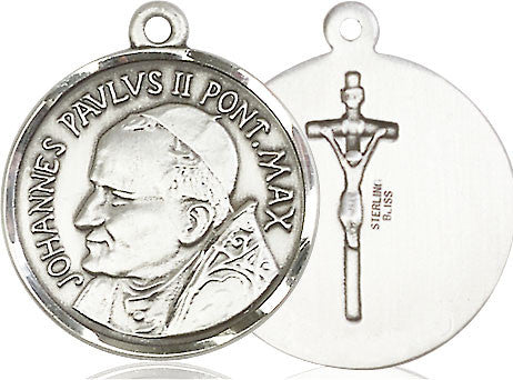 Large St Pope John Paul II Medal - Sterling Silver 1 x 7/8 Round Pendant