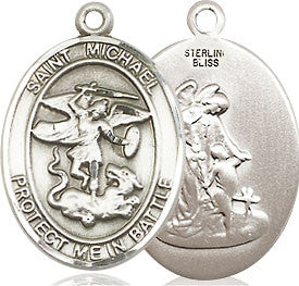 St Michael and Guardian Angel Medal - Sterling Silver Oval Pendant 2 Sizes