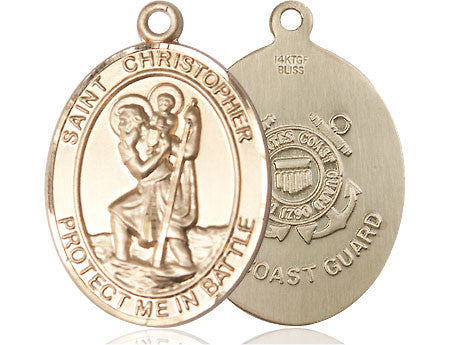 Large St. Michael Coast Guard Shield Medal - 14kt Gold 1 1/4" x 3/4" Pendant (5448)