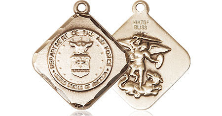 St. Michael Air Force Medal - 14kt Gold 3/4" x 5/8" Diamond Shaped Pendant (1180)