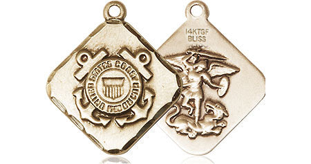 St. Michael Coast Guard Medal - 14kt Gold 3/4" x 5/8" Diamond Shaped Pendant (1180)