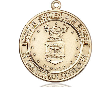 St. Christopher Air Force Medal - 14kt Gold Round Pendant (2 Sizes)