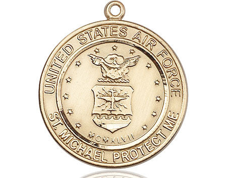 St. Michael Air Force Medal - 14kt Gold Round Pendant (2 Sizes)