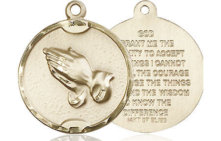 Praying Hands Serenity Medal - 14kt Gold 7/8 x 3/4 Round Pendant 1629