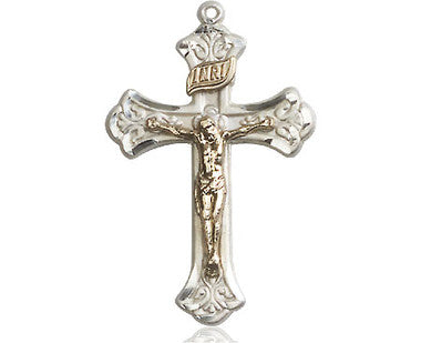 Two-Tone Crucifix Pendant - Sterling Silver 1 1/8" x 3/4"