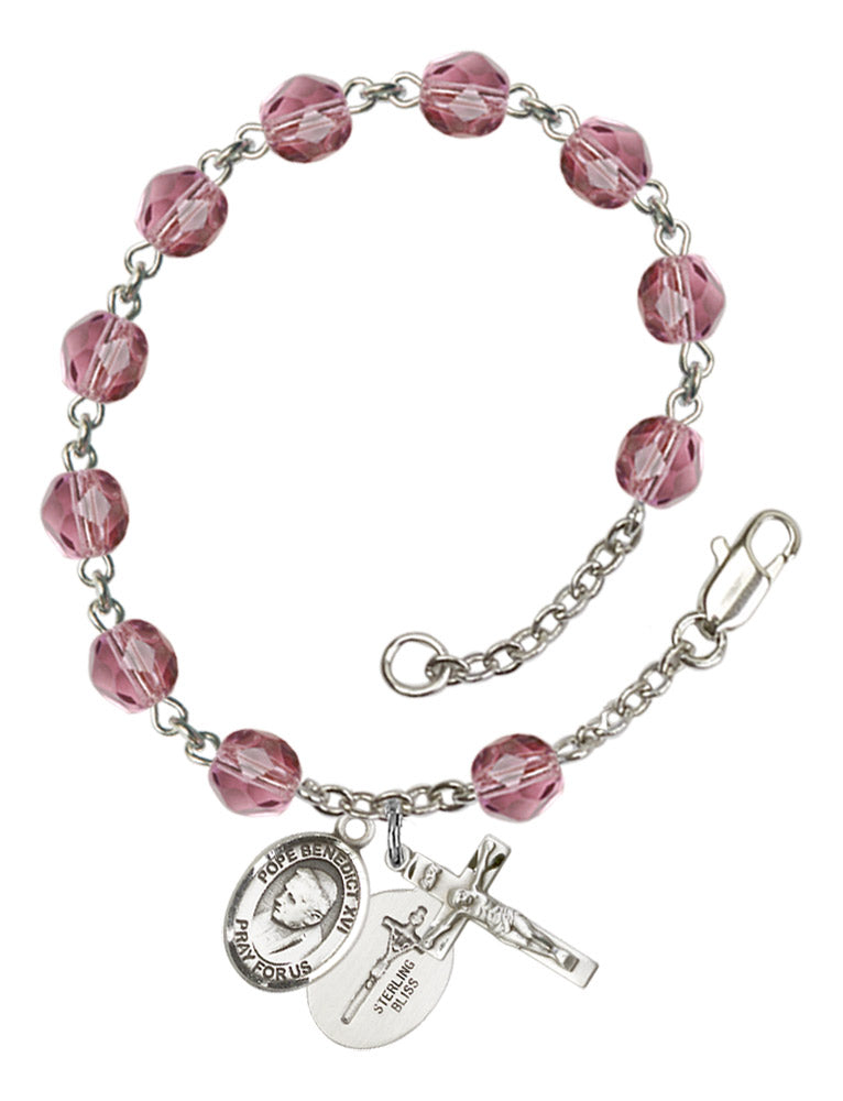 Pope Emeritus Benedict XVI Rosary Bracelet With 6MM Fire Polished Beads (RB6000AMS9235)