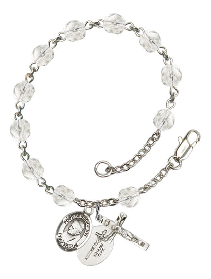Pope Emeritus Benedict XVI Rosary Bracelet With 6MM Fire Polished Beads (RB6000AMS9235)