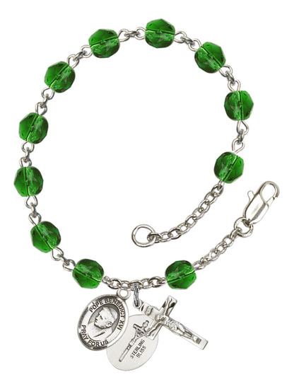 Pope Emeritus Benedict XVI Rosary Bracelet With 6MM Fire Polished Beads (RB6000AMS9235)