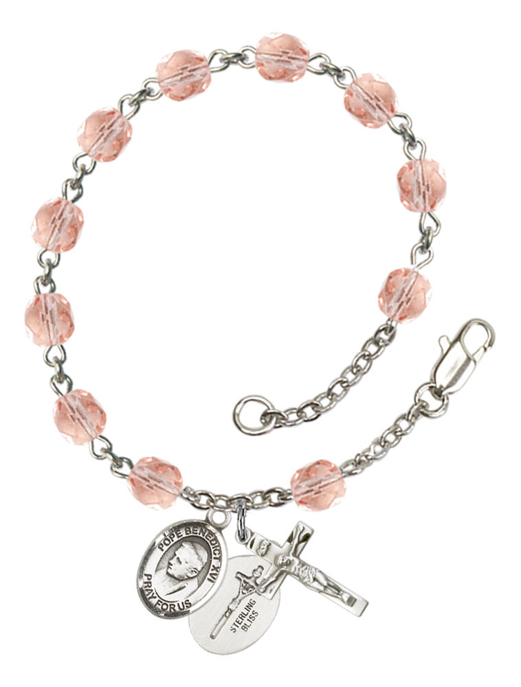 Pope Emeritus Benedict XVI Rosary Bracelet With 6MM Fire Polished Beads (RB6000AMS9235)