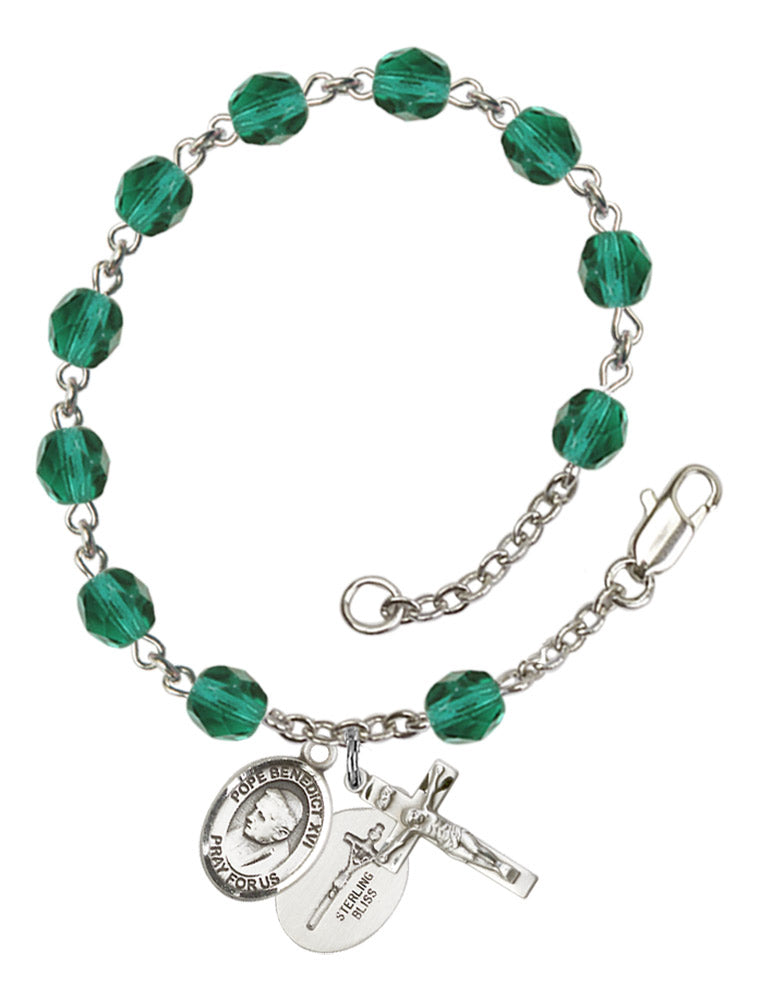 Pope Emeritus Benedict XVI Rosary Bracelet With 6MM Fire Polished Beads (RB6000AMS9235)