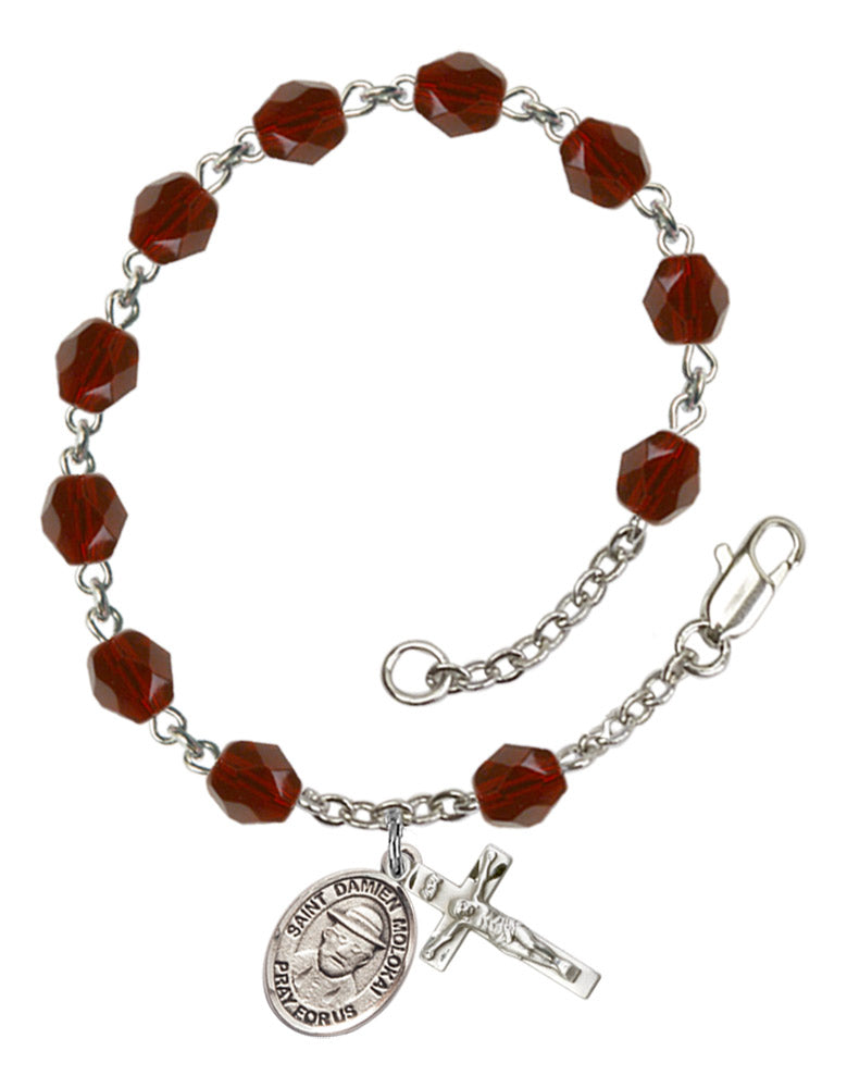 St. Damien of Molokai Rosary Bracelet With 6MM Fire Polished Beads (RB6000AMS9412)