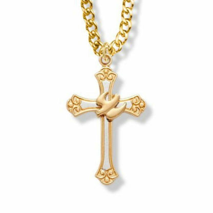 2Tone Dove Cross Necklace - 24KT Gold Over Sterling Silver Pendant on 18 Gold-Plated Chain SX7986VH