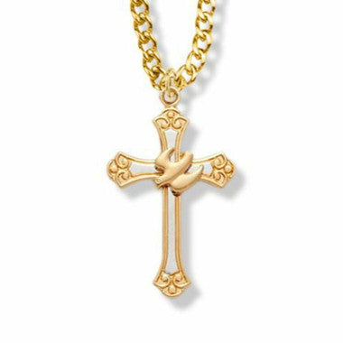 2Tone Dove Cross Necklace - 14KT Gold Over Sterling Silver Pendant on 18" Gold-Plated Chain (SX7986VH)
