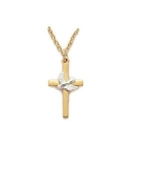 2Tone Dove Cross Necklace - Gold-Filled Pendant on 18" Gold-Plated Chain (SX1359GH)