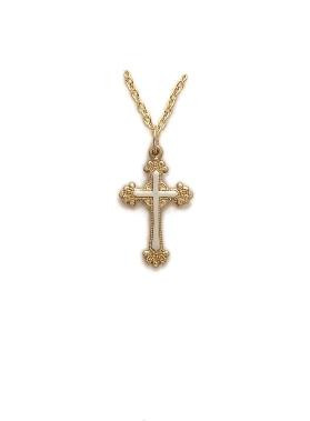 2Tone Scroll End Cross Necklace - Gold-Filled Pendant on 18 Gold-Plated Chain SX8046GH