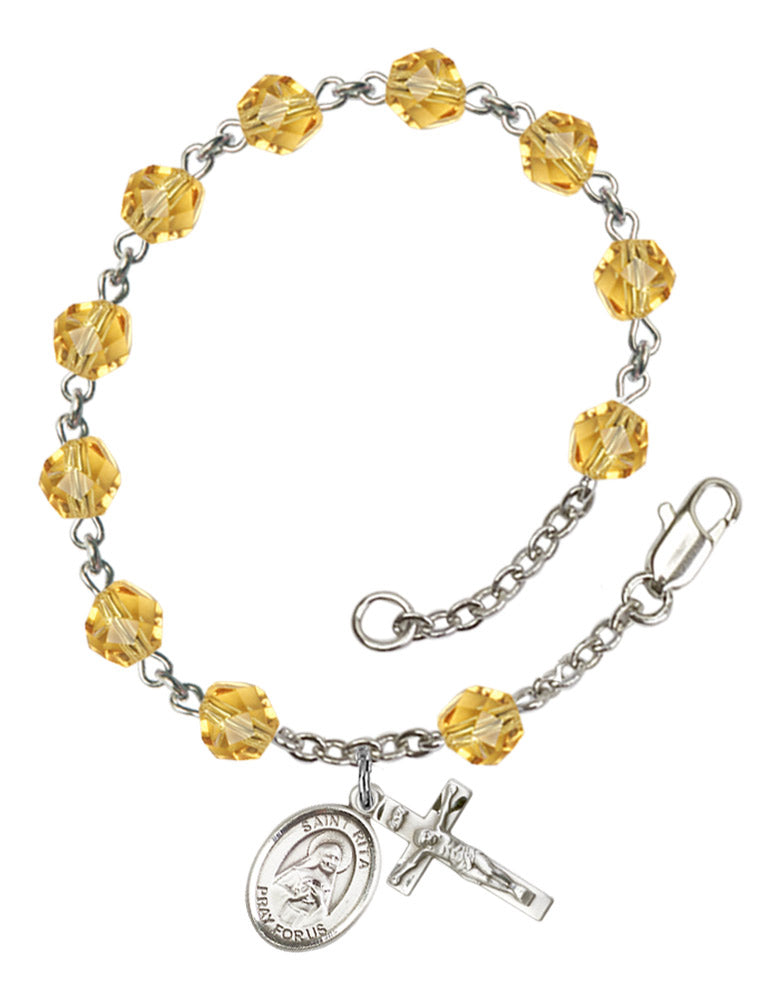 St. Rita of Cascia Rosary Bracelet With 6MM Fire Polished Beads (RB6000AMS9094)