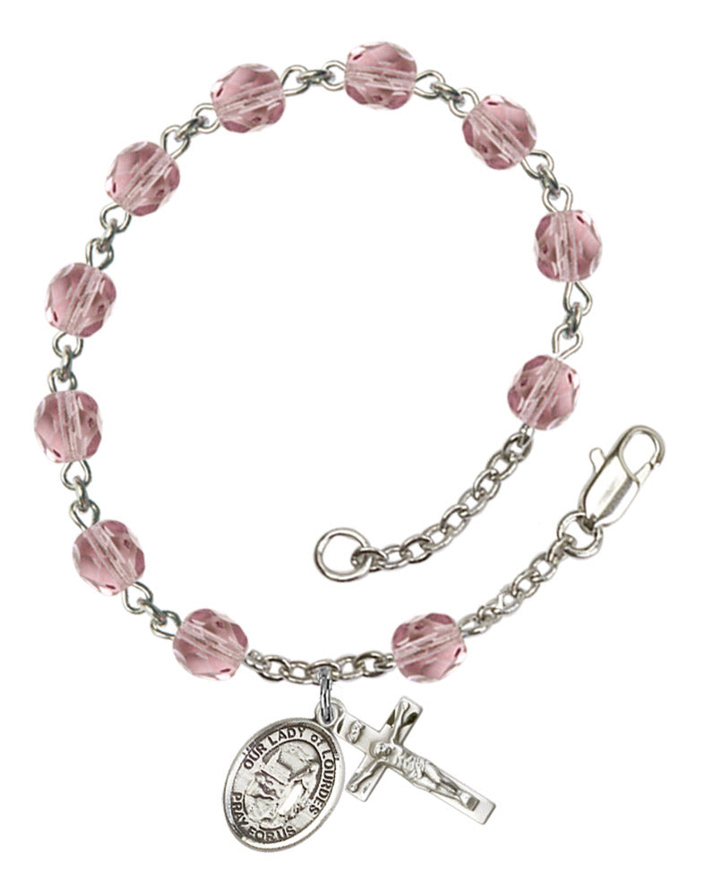 Our Lady of Lourdes Rosary Bracelet With 6MM Fire Polished Beads (RB6000AMS9288)